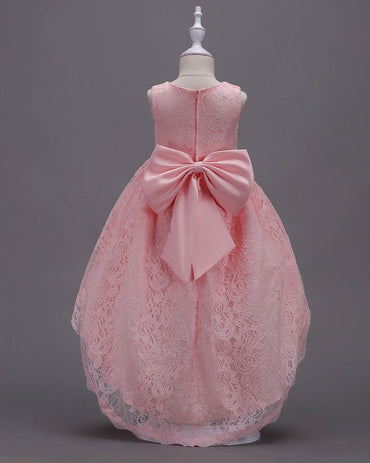 Formal Crystal Dresses Size 9 8 Vintage Satin High Low Girl Summer Sleeveless V Neck Flower Girl Dress Appliques Elegant Pleated A Line Clothes Lace Prom Party Mesh (LPink, 140)