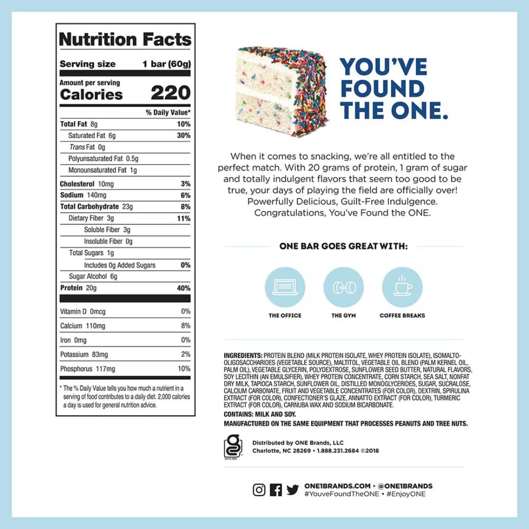 ONE bar, Protein Bars, 3 Flavor Variety Pack, Gluten Free 20g Protein and Only 1g Sugar, 2.12 oz Bars (Pack of 12)