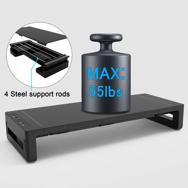 Monitor Stand Riser, AQQEF Foldable Computer Monitor Stand for Desk with USB 3.0 and Charging Port, Laptop Desk Shelf & Monitor Riser with Storage Drawer and Tablet Phone Hold