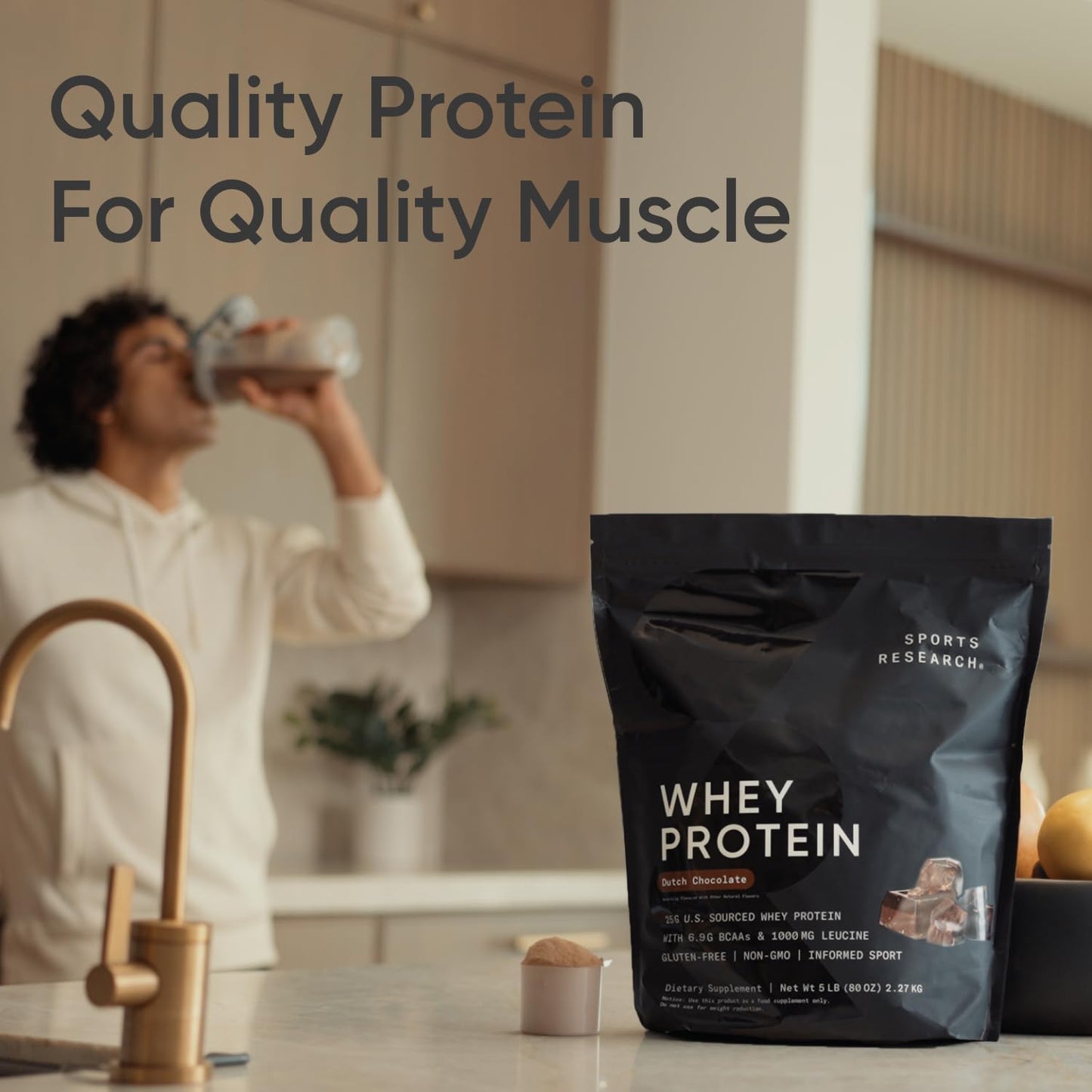 Sports Research Whey Protein Isolate - Sports Nutrition Protein Powder 25g per Serving - 2.1lb Bag Whey Protein - Vanilla Flavor - Bulk Protein Powder, 26 Servings