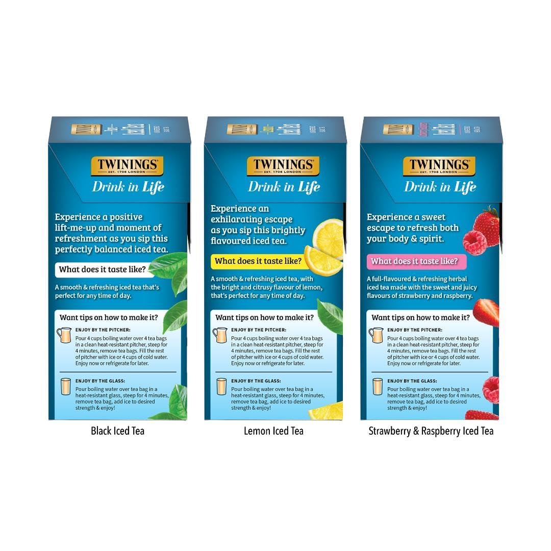 Twinings Iced Tea 3 Pack Variety Bundle (Black, Lemon Black, and Strawberry & Raspberry) 72 Count (Pack of 3), Makes 36 Pitchers or 432 Servings, Unsweetened, Caffeinated