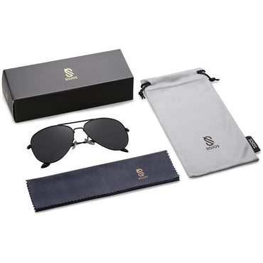 SOJOS Classic Aviator Polarized Sunglasses for Men Women Vintage Retro Style,Black/Grey