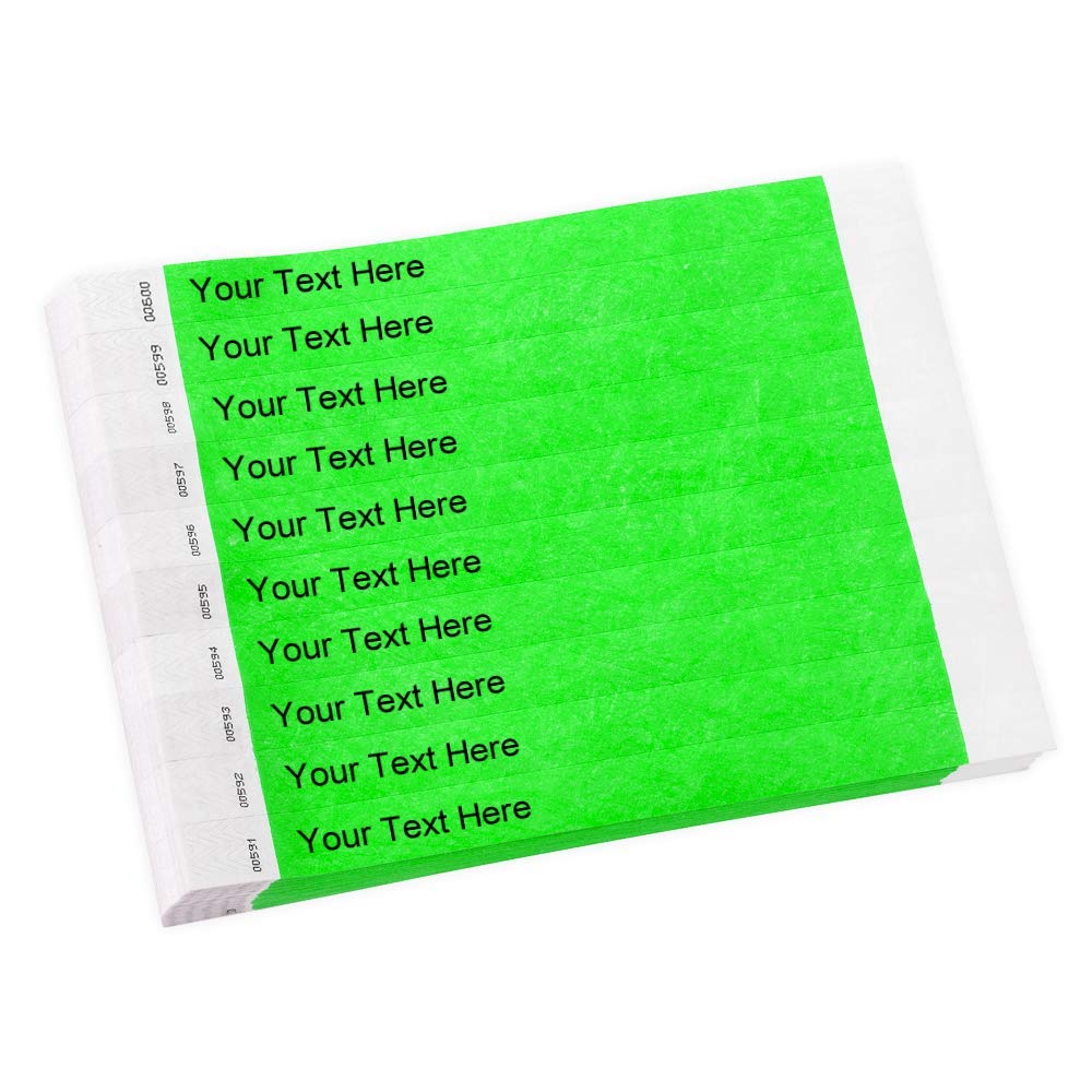 WristCo Custom Printed Wristbands - Select a Color, Quantity & Personalize Any Text to Wrist Band ID Bracelets for Events Concert Party Festival Security Admission VIP