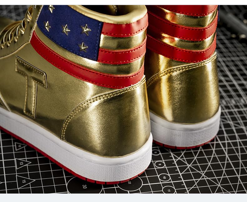 UnideKuaiDi T Sneakers Never Surrender Shoes Trump Gold Running Shoes for Men Women Youth (Gold, Adult, Men, 8.5, Numeric, US Footwear Size System, Medium)