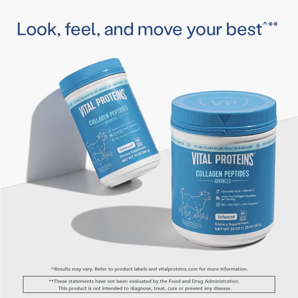 Vital Proteins Collagen Peptides Powder with Hyaluronic Acid and Vitamin C, Unflavored, 24 oz
