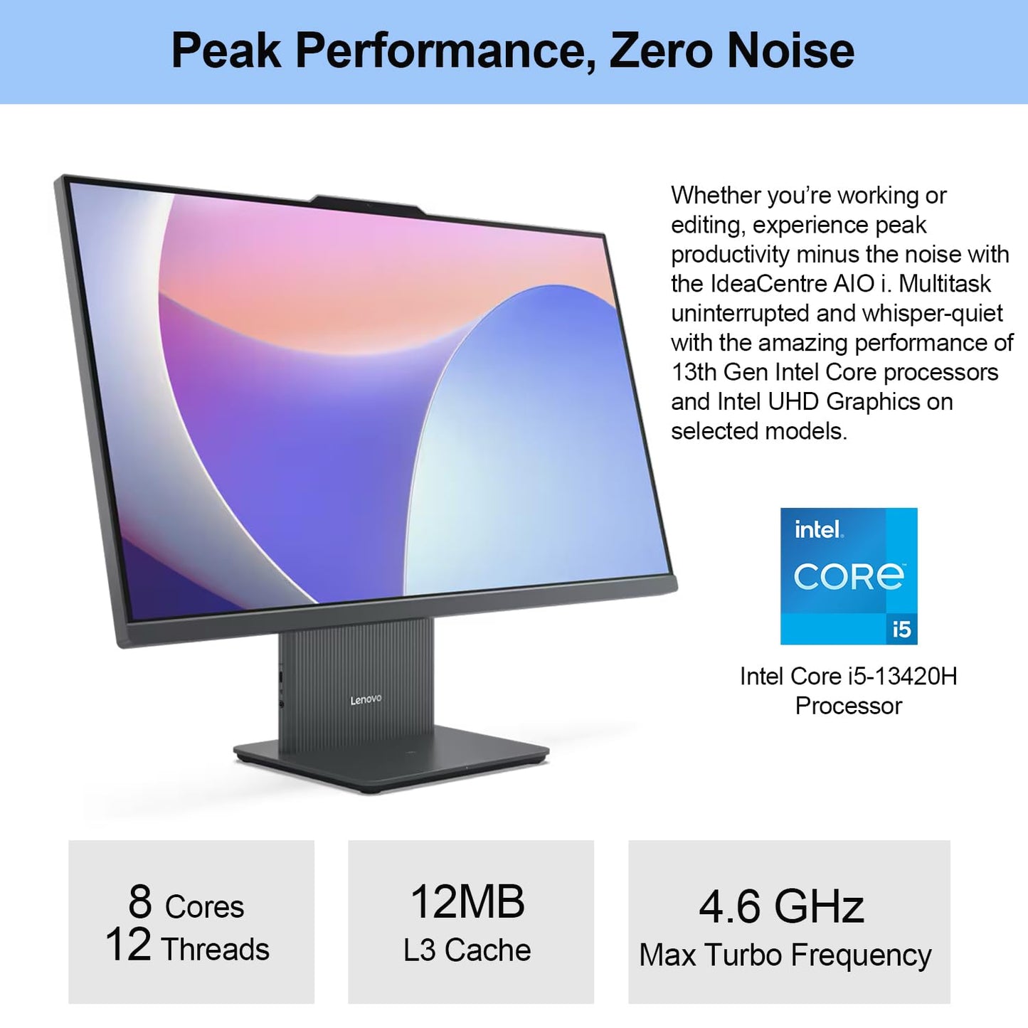 Lenovo 2024 IdeaCentre I Business All-in-One, 27" FHD Touchscreen 100Hz, Intel Core i5-13420H, 16GB DDR5 RAM, 512GB SSD, Wireless Charging Base, Wireless KB & Mouse, Wi-Fi 6, Windows 11 Pro, Grey