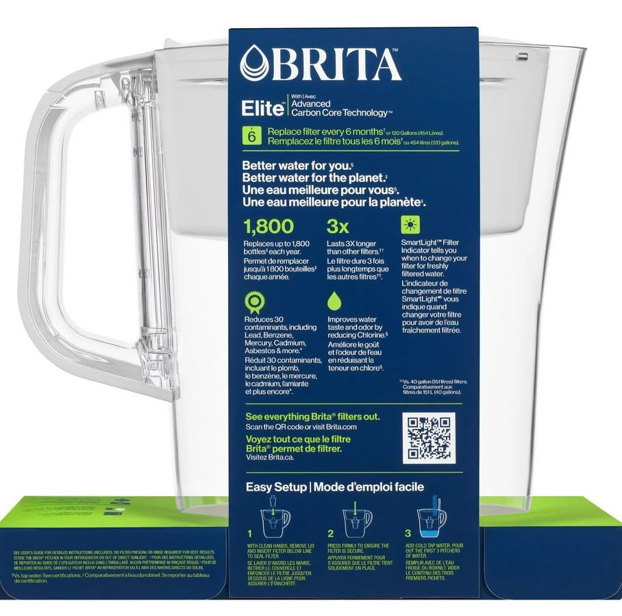 Brita Metro Water Filter Pitcher, BPA-Free Water Pitcher, Replaces 1,800 Plastic Water Bottles a Year, Lasts Two Months or 40 Gallons, Includes 1 Filter, Kitchen Accessories, Small - 6-Cup Capacity