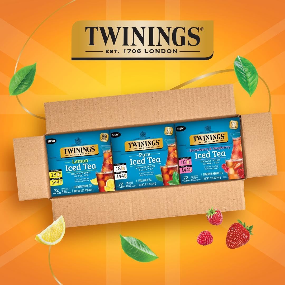 Twinings Iced Tea 3 Pack Variety Bundle (Black, Lemon Black, and Strawberry & Raspberry) 72 Count (Pack of 3), Makes 36 Pitchers or 432 Servings, Unsweetened, Caffeinated