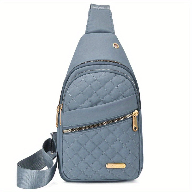 Large Capacity Chest Bag for Women - Adjustable Embroidered Crossbody Bag with Zipper Closure, Polyester Lining, Foldable, and Random Printing - Urban Solid Color Nylon Bag with Comfortable Strap