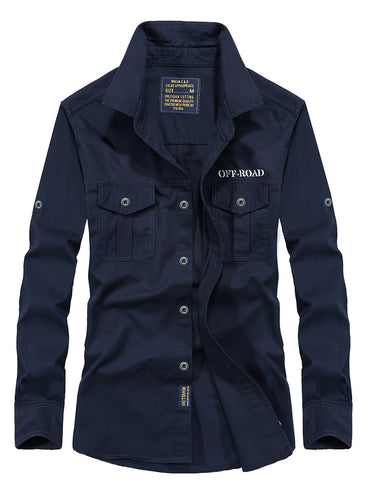 Men's Military Style Long Sleeve Solid Color Oversize Shirt, Casual Trendy Comfy Coat For Autumn And Winter Outdoor Activities