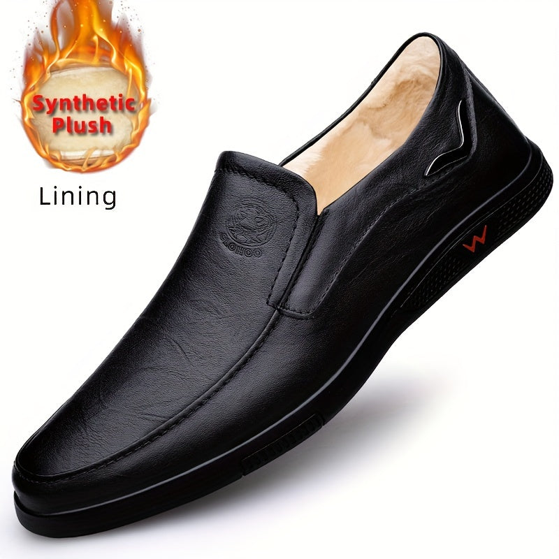 CLOHOO Men's Slip-On Casual Shoes - Genuine Leather Upper, Rubber Sole with PU Cushioned Insole, All-Season Comfort for Business & Vacation, Brown/Black, Casual Footwear | Classic Slipon | Rubber Sole Footwear