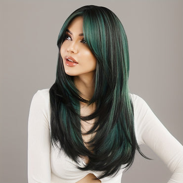 Long Wavy Dark Green Wig For Women Daily Use Natural Synthetic Miidle Part Wigs Layered Heat Resistant Music Festival