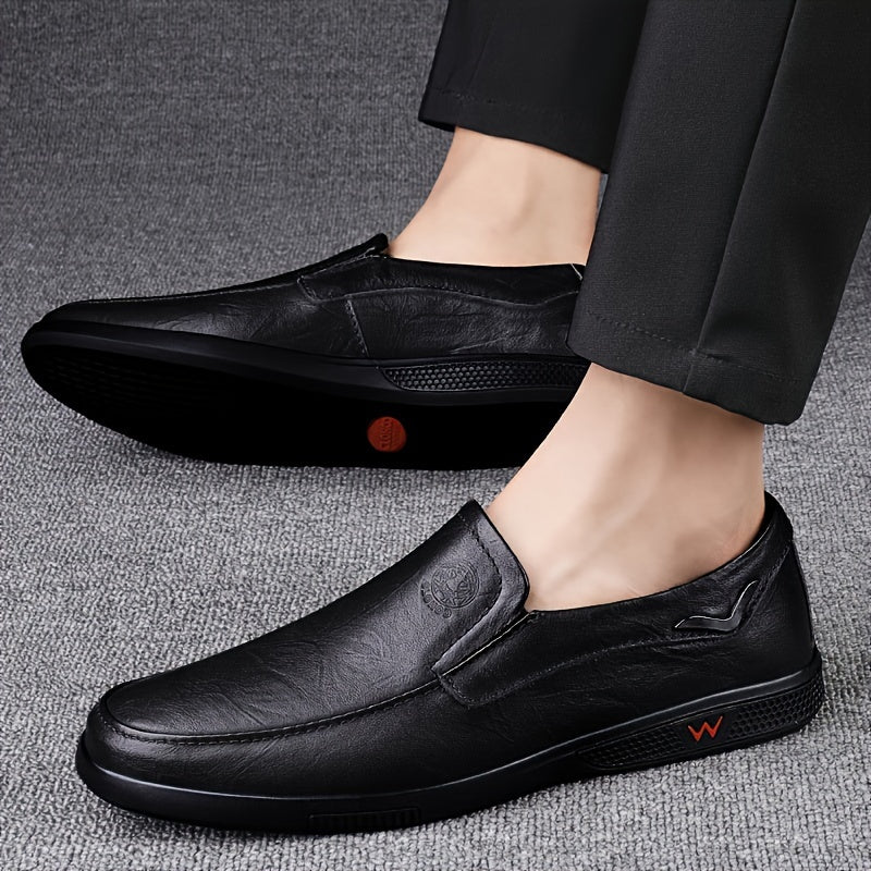 CLOHOO Men's Slip-On Casual Shoes - Genuine Leather Upper, Rubber Sole with PU Cushioned Insole, All-Season Comfort for Business & Vacation, Brown/Black, Casual Footwear | Classic Slipon | Rubber Sole Footwear