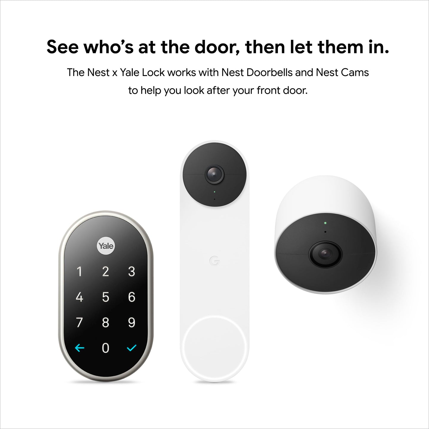 Google Nest x Yale Lock - Tamper-Proof Smart Lock for Keyless Entry - Keypad Deadbolt Lock for Front Door - Satin Nickel
