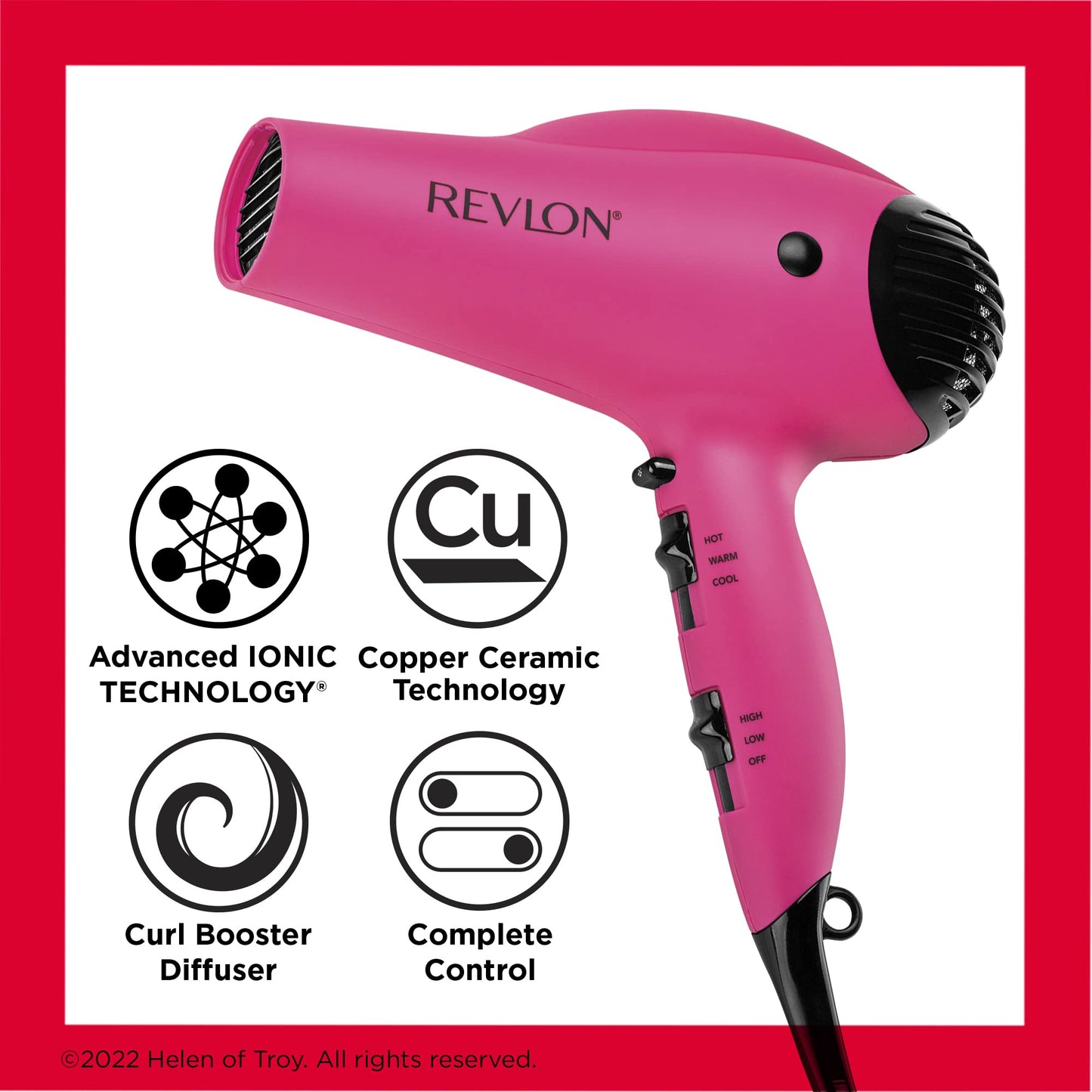 Revlon Volume Booster Hair Dryer | 1875W for Voluminous Lift and Body, (Pink)