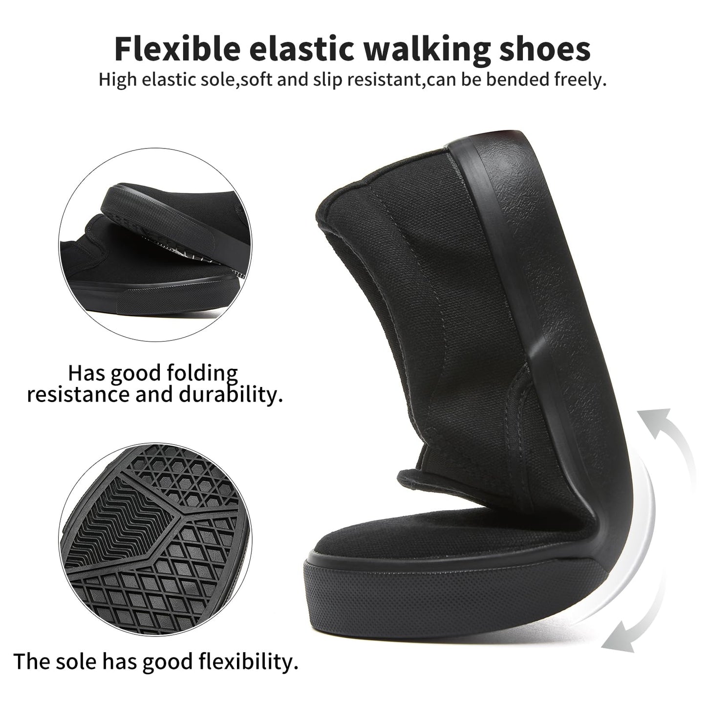 Women's Canvas Slip On Shoes Fashion Sneakers Flats Shoes White Canvas Shoes(Full Black.US8)