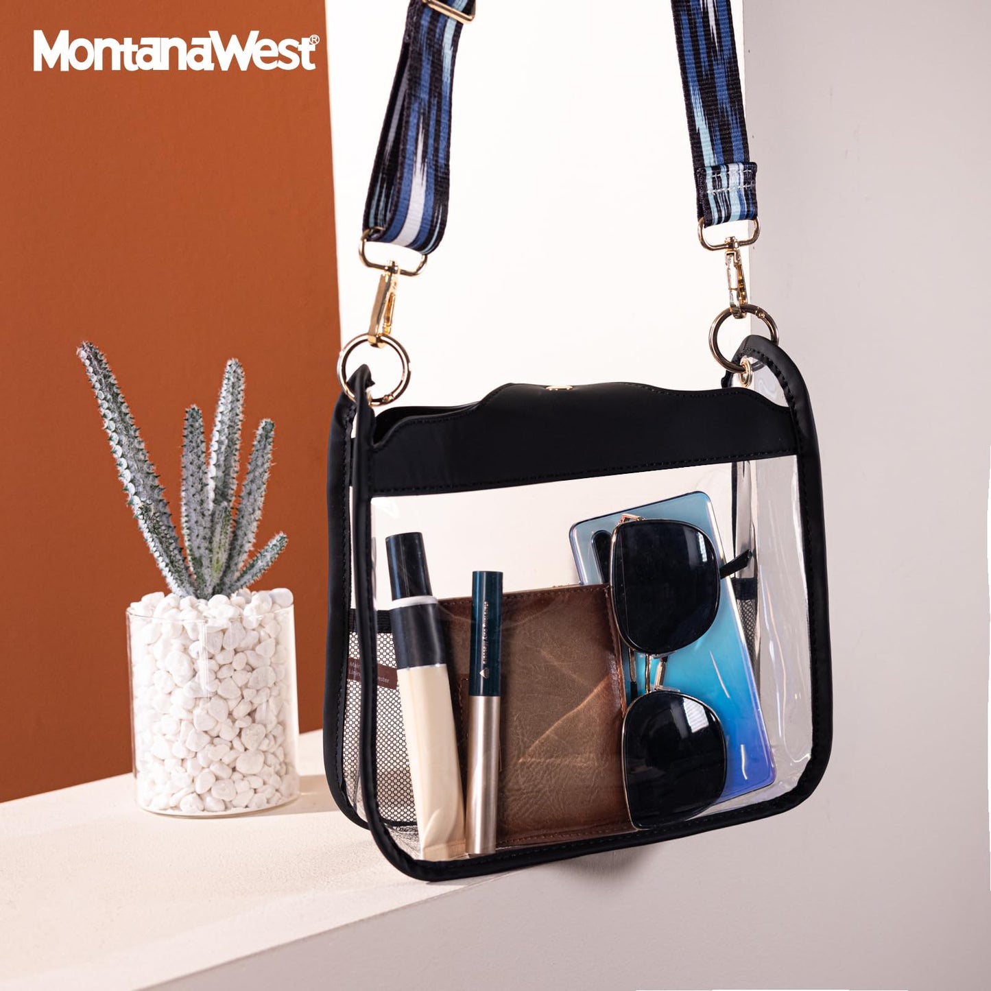 Montana West Clear Crossbody Bag with Guitar Strap Small Cross Body Purses Shoulder Handbag for Women MWC-308BK