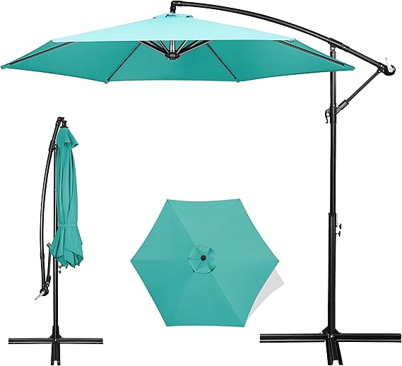 FRUITEAM 10FT Patio Umbrellas Offset Cantilever Umbrella, Large Shade Hanging Market Umbrella, Waterproof & UV Protection Outdoor Pool Umbrella with Ventilation for Backyard/Garden