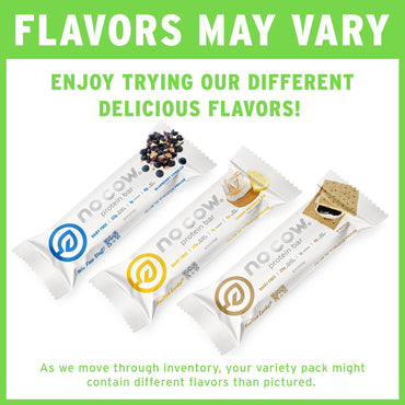 No Cow Protein Bar Brand Sampler, 20g Plus Plant Based Vegan, Keto Friendly, Low Sugar, Low Carb, Low Calorie, Gluten Free, Naturally Sweetened, Dairy Free, Non GMO, Kosher, 12 Pack