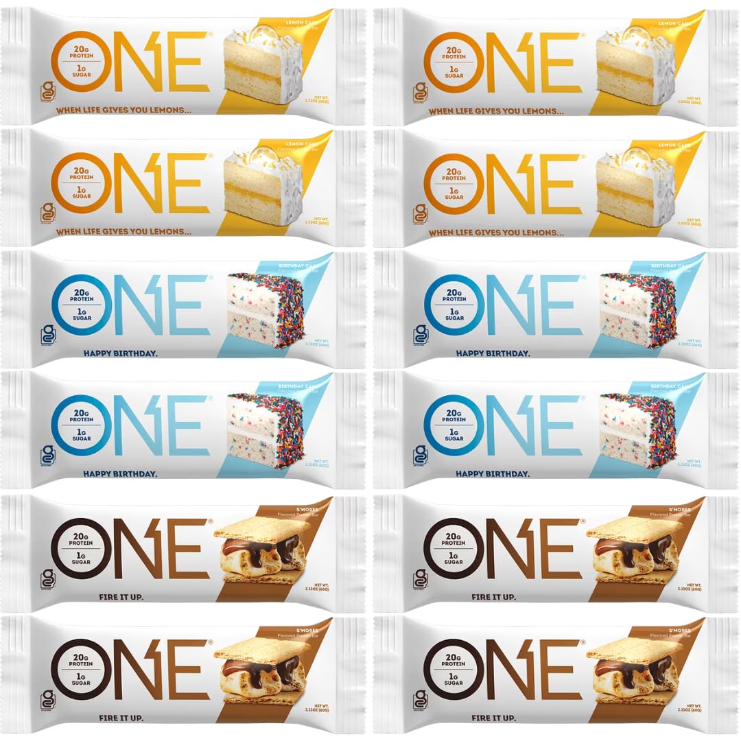 ONE bar, Protein Bars, 3 Flavor Variety Pack, Gluten Free 20g Protein and Only 1g Sugar, 2.12 oz Bars (Pack of 12)