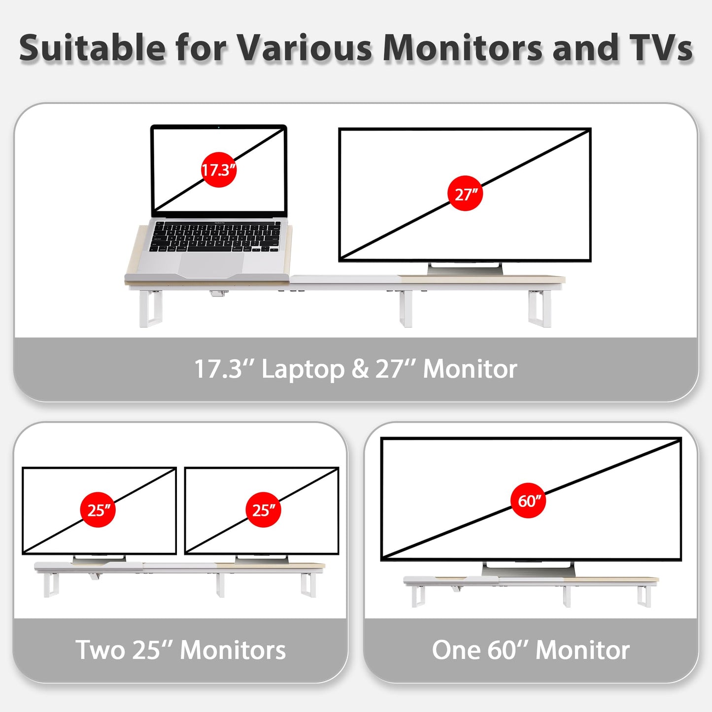 Dual Monitor Stand with Adjustable Laptop Riser - Monitor Stand for 2 Monitors, Ergonomic 7-Angle Adjustable Laptop Stand for Desk, Wooden Computer Stand For Home Office with Metal Legs, Oak