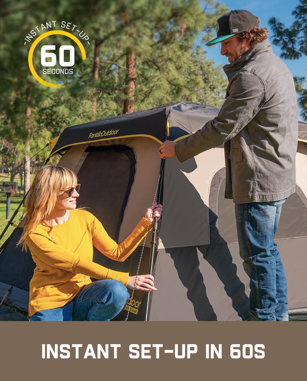 FanttikOutdoor Zeta C6 Pro Camping Tent 6 Person Instant Cabin Tent Setup in 60 Seconds with Rainfly & Windproof Portable Tent with Carry Bag for Family Camping & Hiking, Upgraded Ventilation