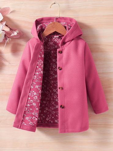 Baby Girls Toddler Girls Casual & Elegant Hooded Coat Floral Print Button Design Hoodies For Autumn And Winter