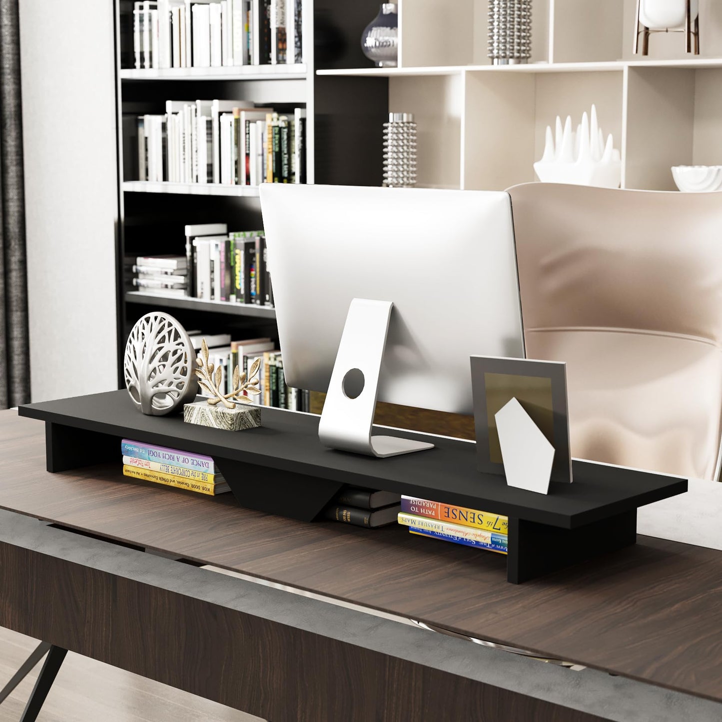 BAMEOS Dual Monitor Stand for Desk, 40 Inch Monitor Stand Riser for 2 Monitors, Computer Monitor Stand for Computer/Laptop/Printer/TV