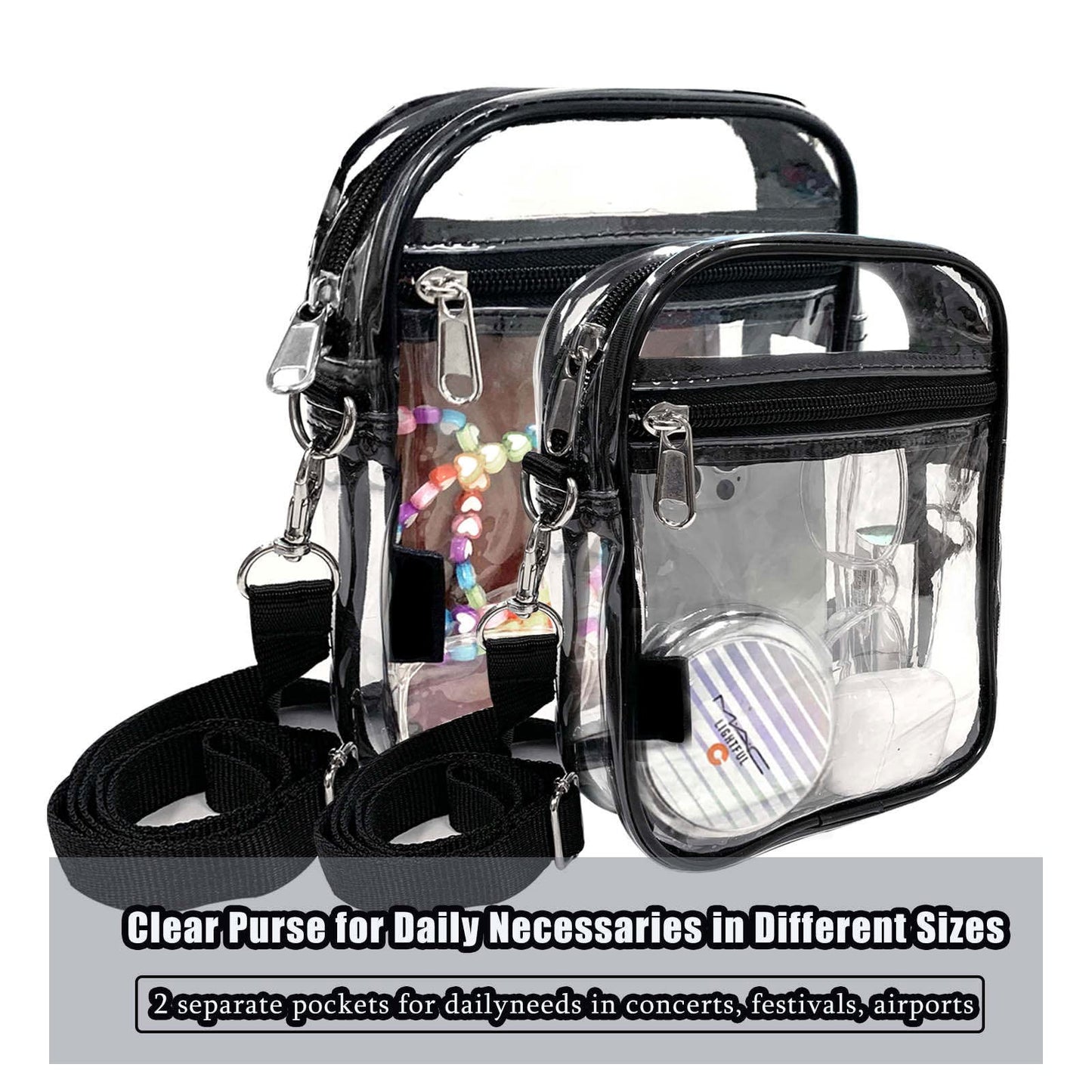 Fibrdoo Clear Crossbody Purse Bag, Clear Bag Stadium Approved with Front Pocket for Concerts Sports Festivals