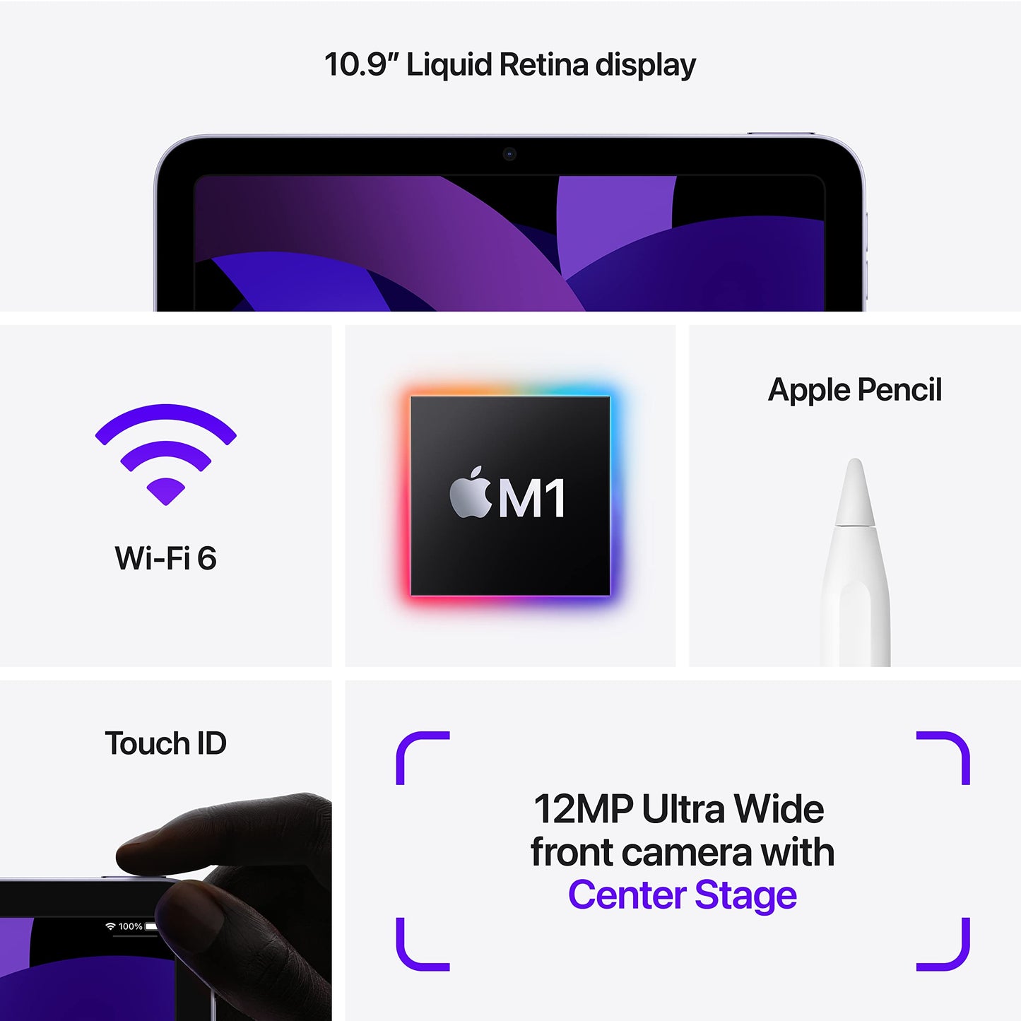 Apple iPad Air (5th Generation): with M1 chip, 10.9-inch Liquid Retina Display, 256GB, Wi-Fi 6, 12MP front/12MP Back Camera, Touch ID, All-Day Battery Life – Space Gray