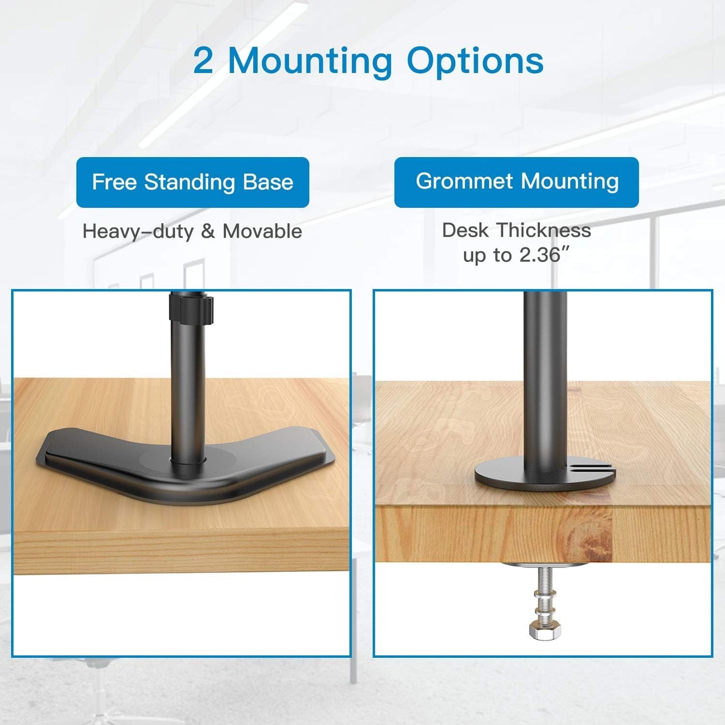 HUANUO Dual Monitor Stand,Vertical Stack Screen Free-Standing Holder LCD Desk Mount Fits Two 13 to 32 Inch Computer Monitors with C Clamp Grommet Base Stacking Displays Tilt Swivel Height Adjustable