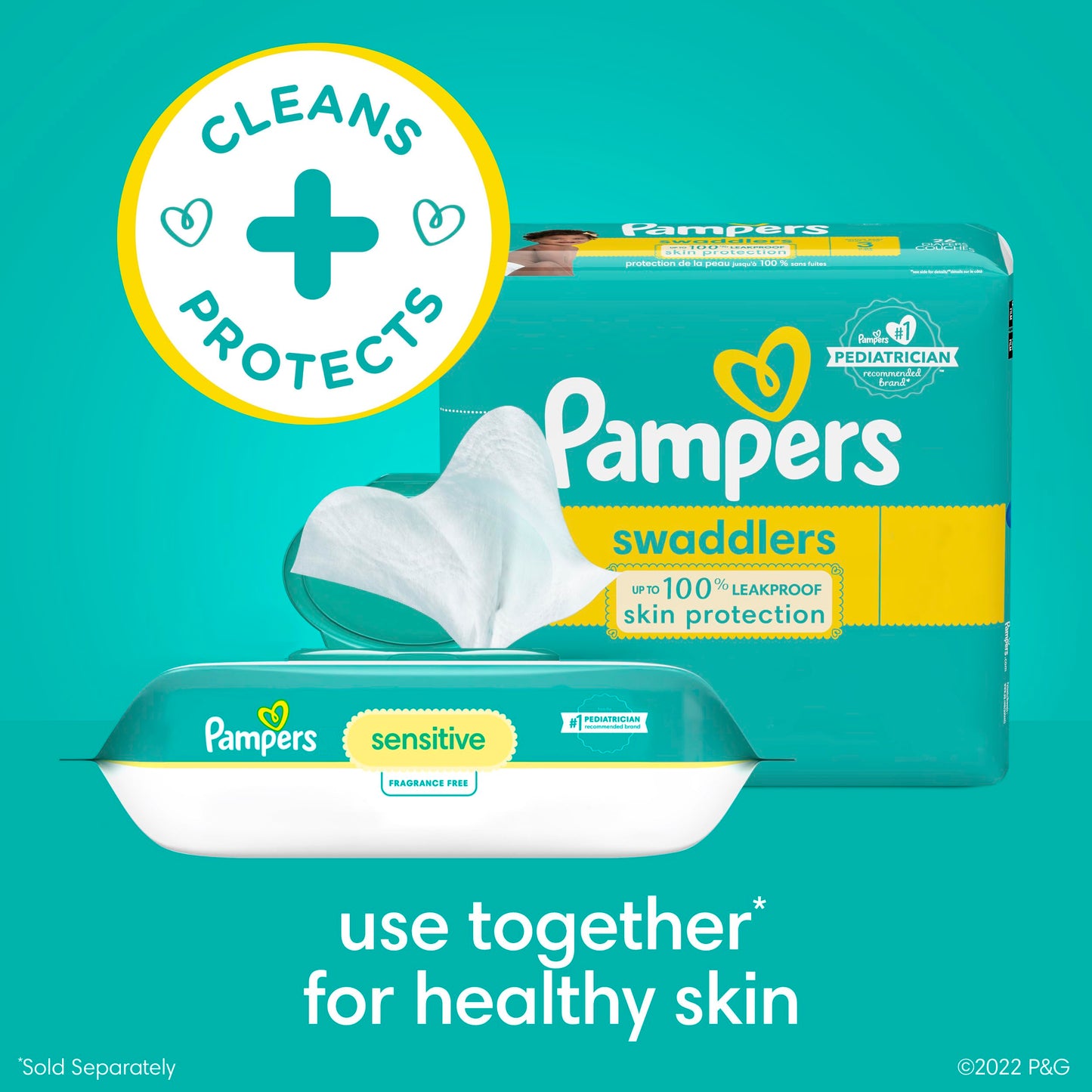 Pampers Sensitive Baby Wipes, Water Based, Hypoallergenic and Unscented, 8 Flip-Top Packs (672 Wipes Total)