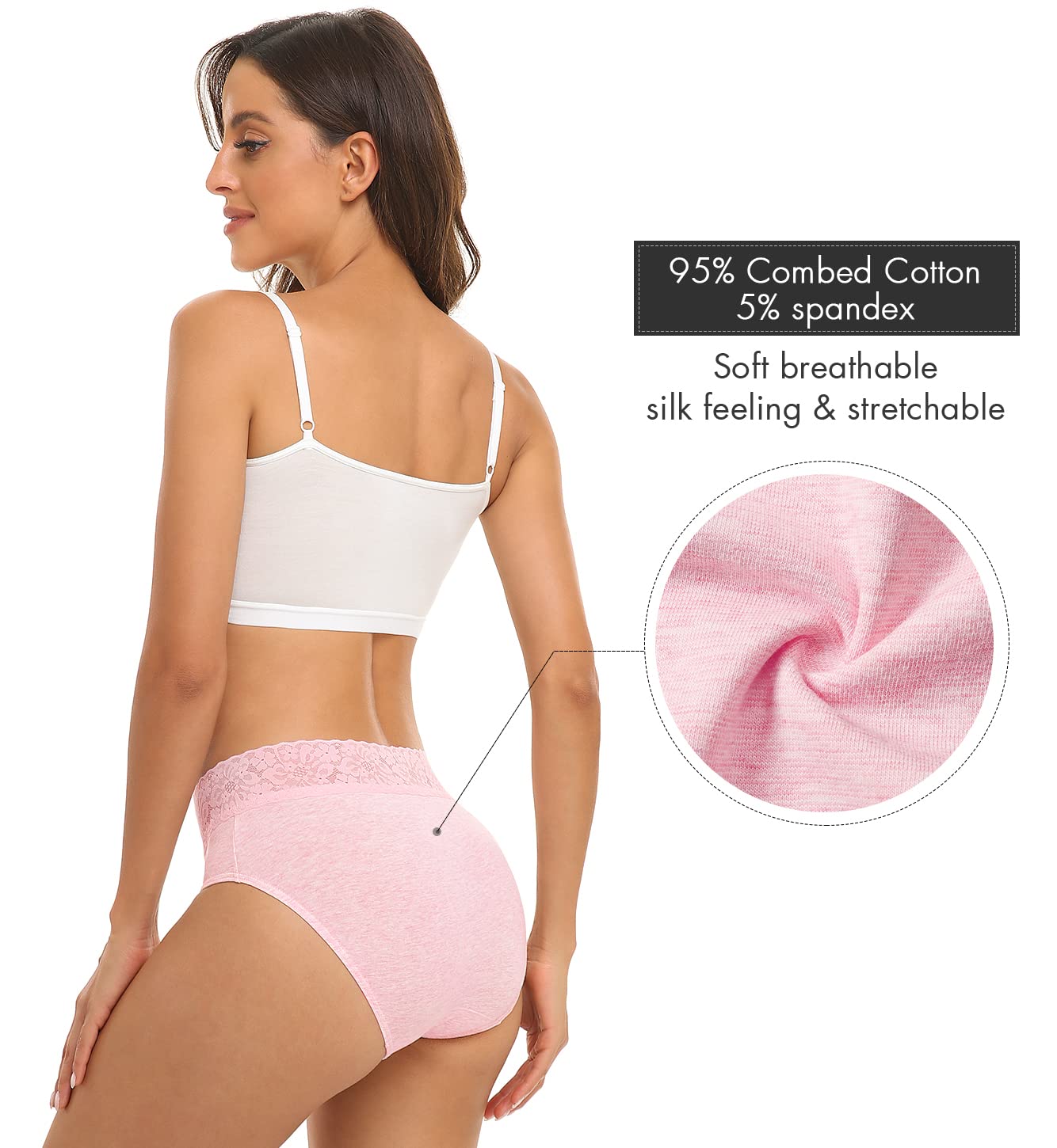 RHYFF Womens Underwear Cotton Hipster Panties Lace Soft Bikini Panty Ladies Stretch Full Briefs 5 Pack S-XL(R6004M-Light)