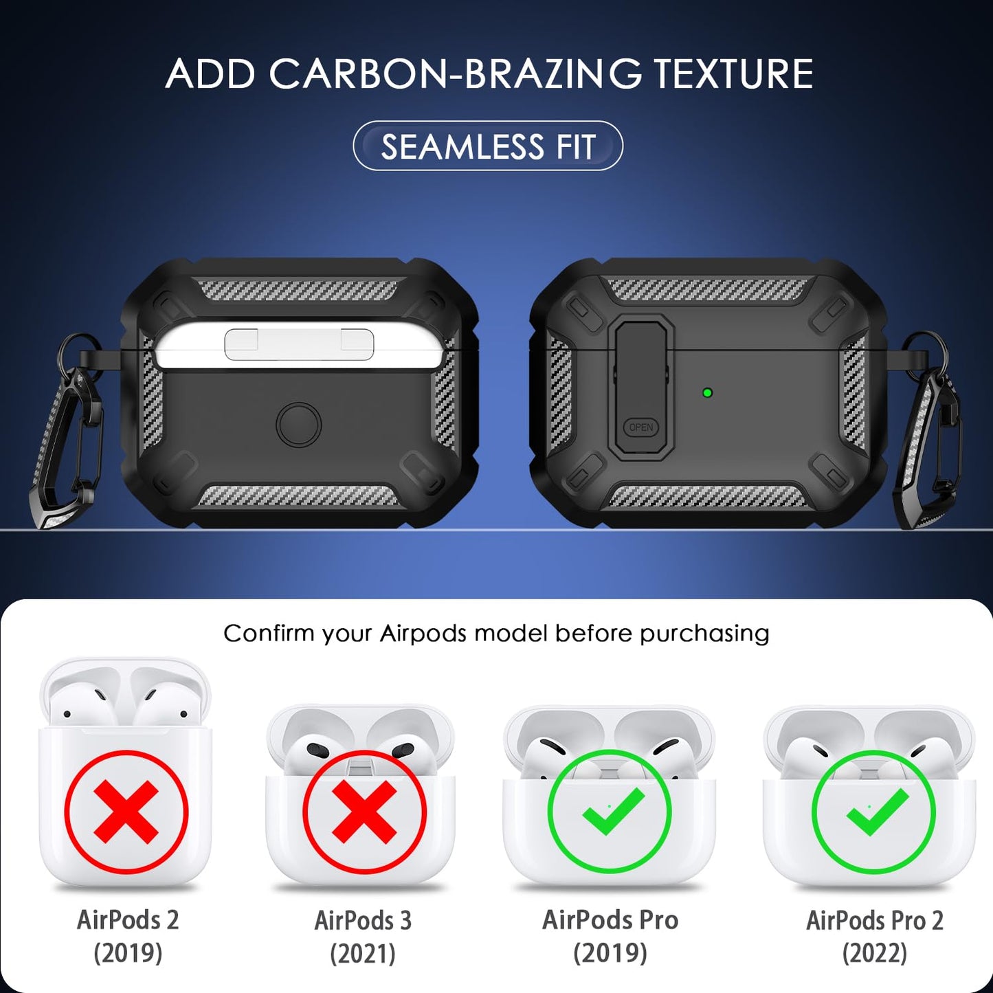 RFUNGUANGO AirPods Pro 2nd Generation Case Cover with Cleaner Kit, Military Hard Shell Protective Armor with Lock for AirPod Gen 2 Charging Case 2023,2022, Front LED Visible,Black