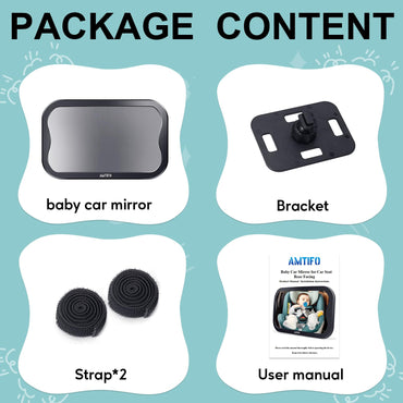 Baby Car Mirror Gifts for Newborns: Ease of Installation Non-Shaking Stability Car Seat Mirror Rear Facing Shatterproof Backseat Mirror View Infant Curved Wide-angle Carseat Mirror - AMTIFO A25