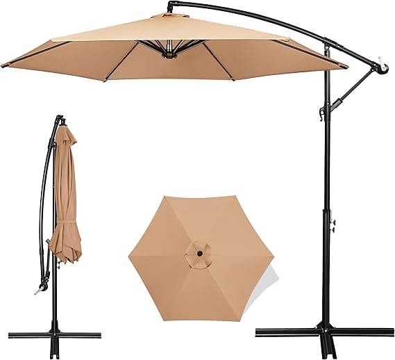 FRUITEAM 10FT Patio Umbrellas Offset Cantilever Umbrella, Large Shade Hanging Market Umbrella, Waterproof & UV Protection Outdoor Pool Umbrella with Ventilation for Backyard/Garden