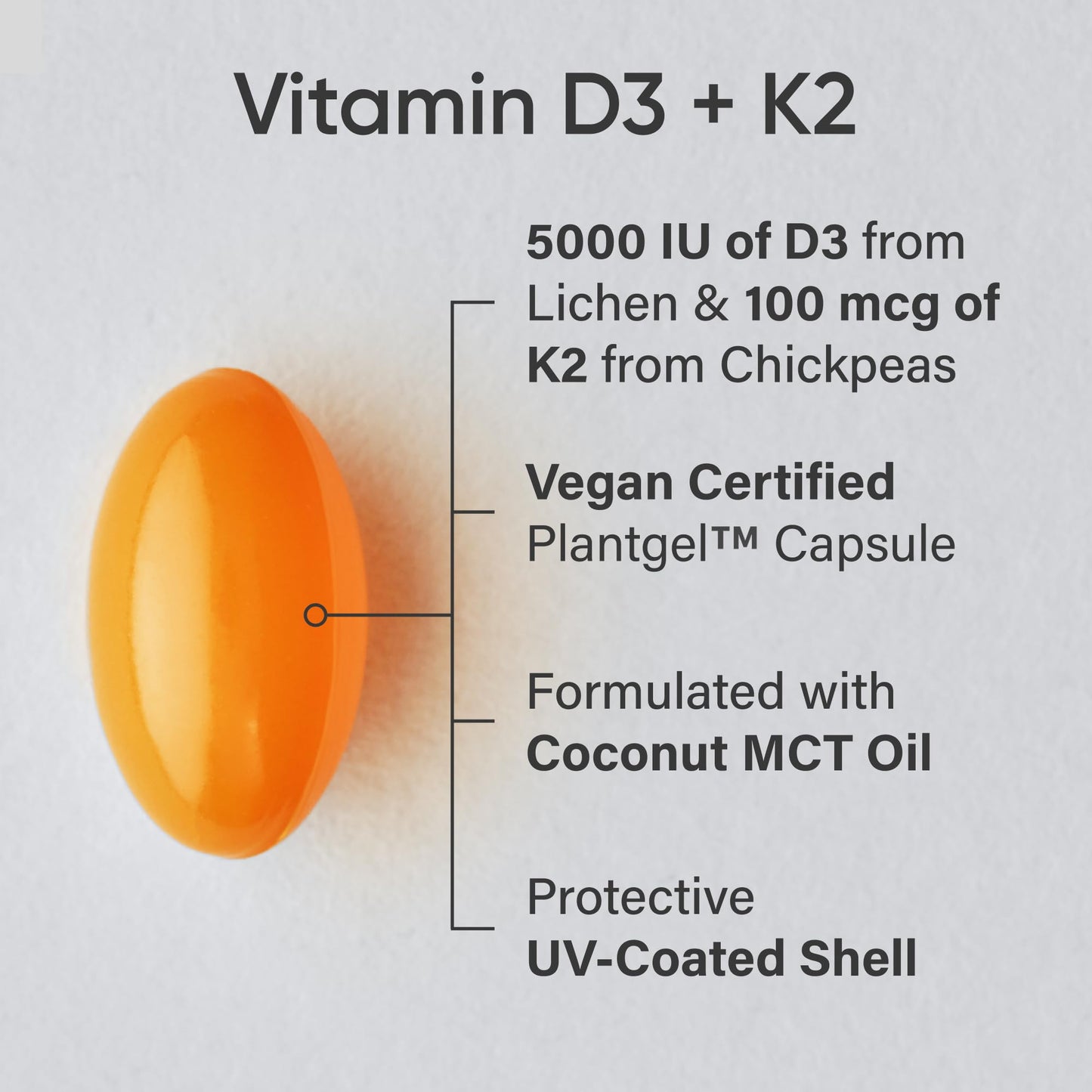 Sports Research Vegan Vitamin D3 + K2 Supplement with Organic Coconut Oil - 5000iu Vitamin D with 100mcg Mk7 Vitamin K - Supports Calcium for Stronger Bones & Immune Health - 30 Softgels for Adults
