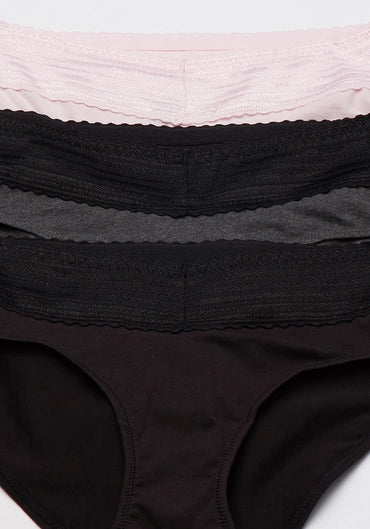 Warner's womens Blissful Benefits No Muffin 3 Pack Hipster Panties, Black/Pale Pink/Dark Gray Heather, Small US
