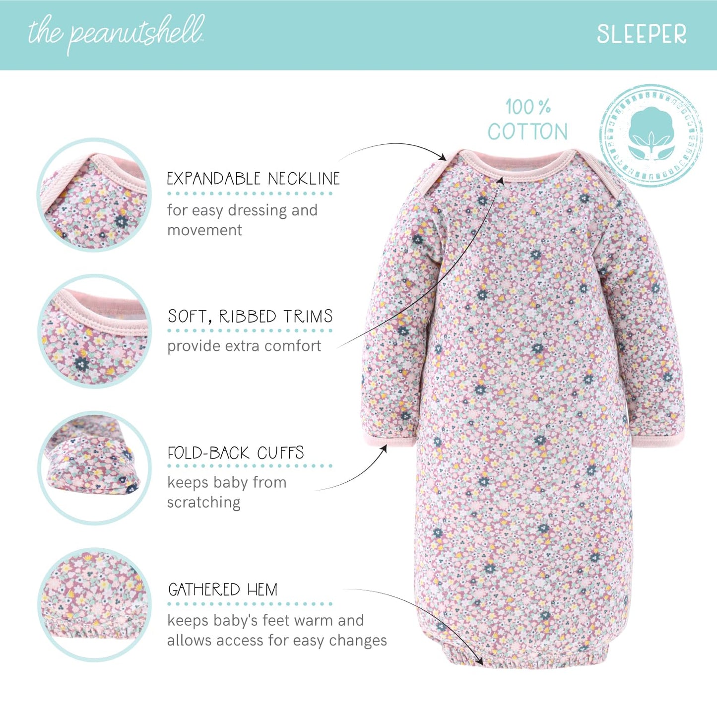 The Peanutshell Newborn Clothes & Accessories Gift Set for Baby Girls - 16 Piece Layette Set - Floral - Fits Newborn to 3 Months