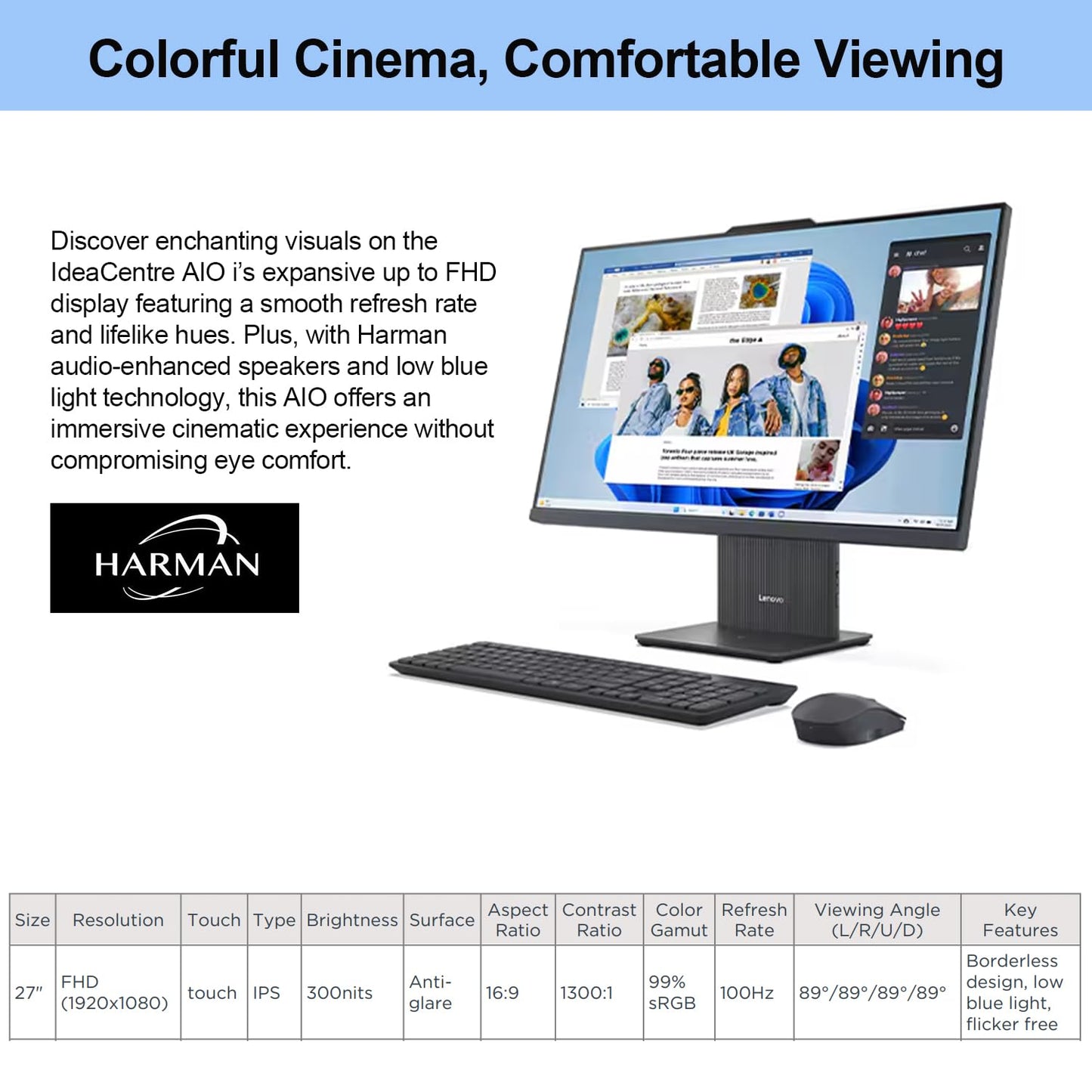 Lenovo 2024 IdeaCentre I Business All-in-One, 27" FHD Touchscreen 100Hz, Intel Core i5-13420H, 16GB DDR5 RAM, 512GB SSD, Wireless Charging Base, Wireless KB & Mouse, Wi-Fi 6, Windows 11 Pro, Grey