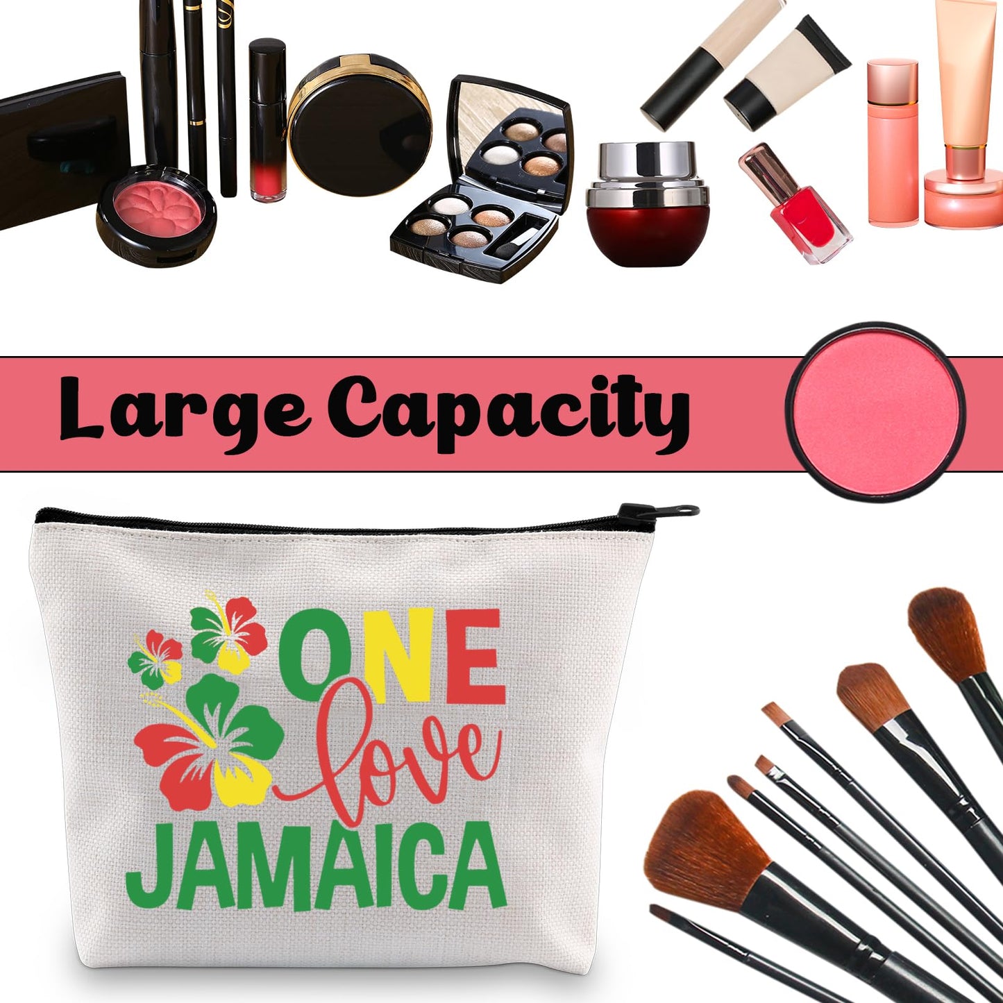 JNIAP Jamaica Gifts For Women Jamaica Vacation Cosmetic Bag One Love Jamaica Makeup Pouch Jamaican Souvenirs Travel Bag
