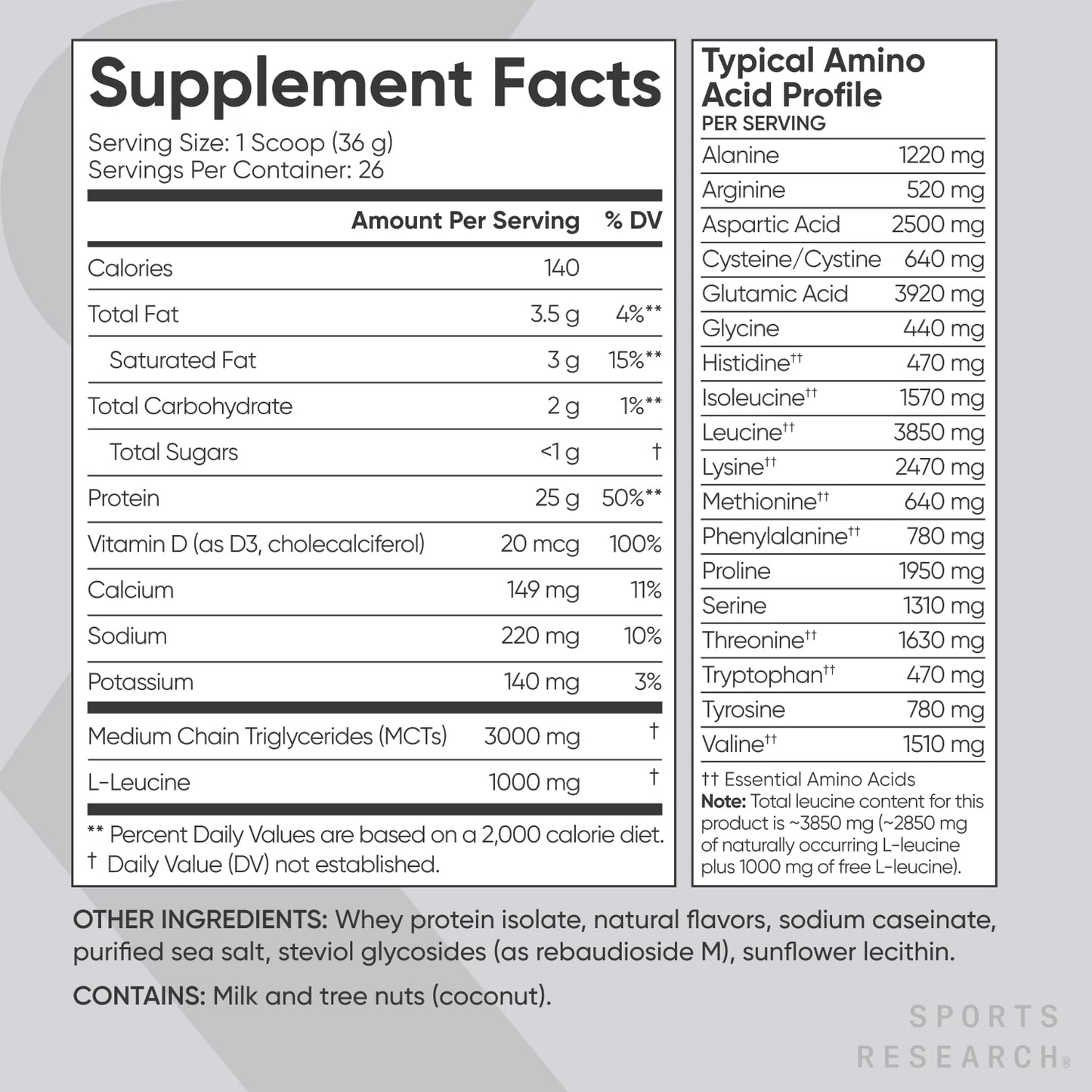 Sports Research Whey Protein Isolate - Sports Nutrition Protein Powder 25g per Serving - 2.1lb Bag Whey Protein - Vanilla Flavor - Bulk Protein Powder, 26 Servings