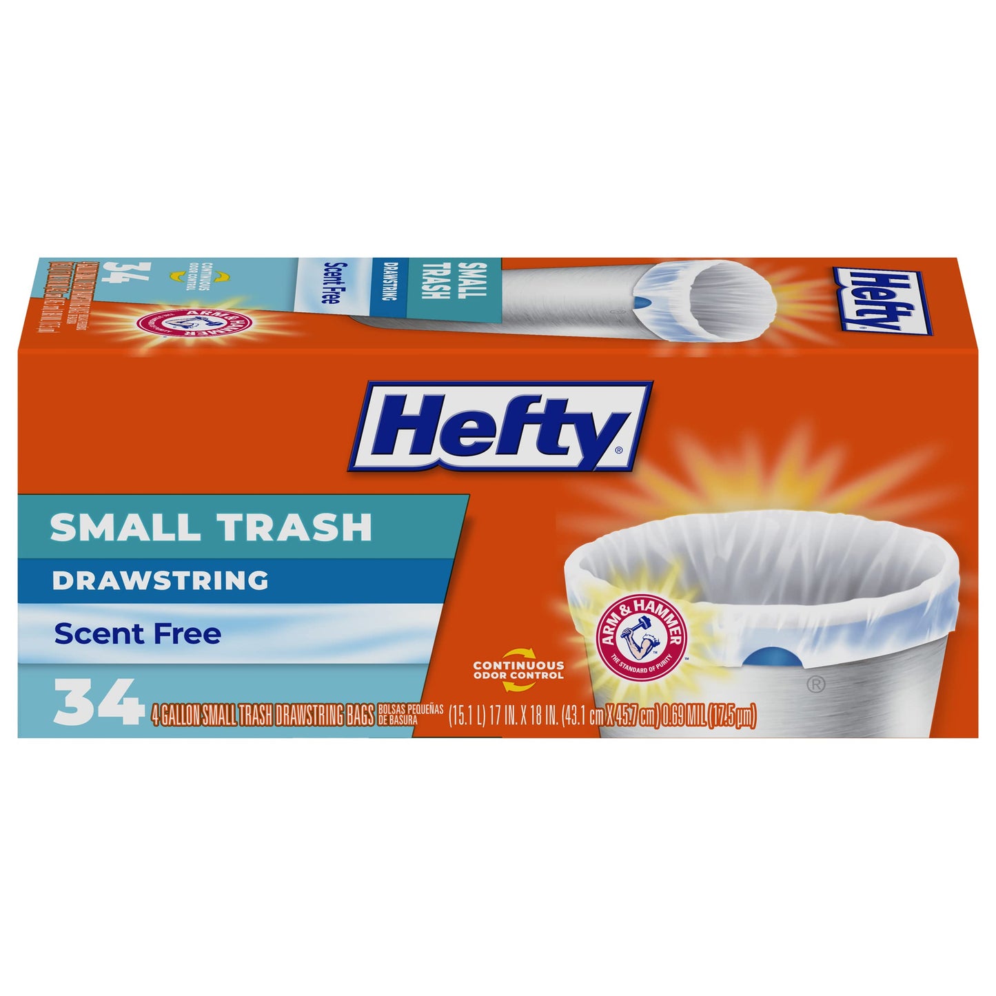 Hefty Small Garbage Bags, Unscented, 4 Gallon, 34 Count