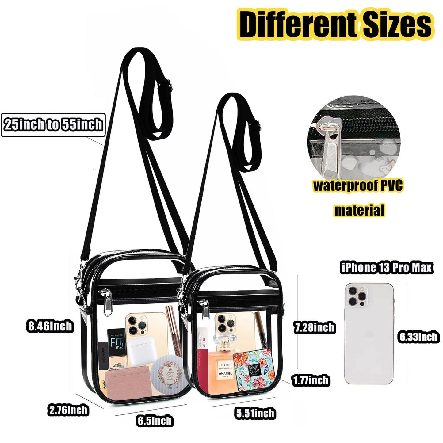 Fibrdoo Clear Crossbody Purse Bag, Clear Bag Stadium Approved with Front Pocket for Concerts Sports Festivals