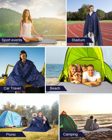 Outdoor Camping Blanket, Fleece Waterproof Stadium Blanket with Protable Bag, Lightweight Camping Blanket for 2 People, Cold Weather, Sports, Pet, Beach, Picnic, Stadium, Travel, Car, 79*54inch
