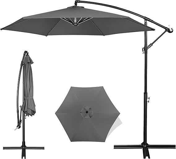 FRUITEAM 10FT Patio Umbrellas Offset Cantilever Umbrella, Large Shade Hanging Market Umbrella, Waterproof & UV Protection Outdoor Pool Umbrella with Ventilation for Backyard/Garden