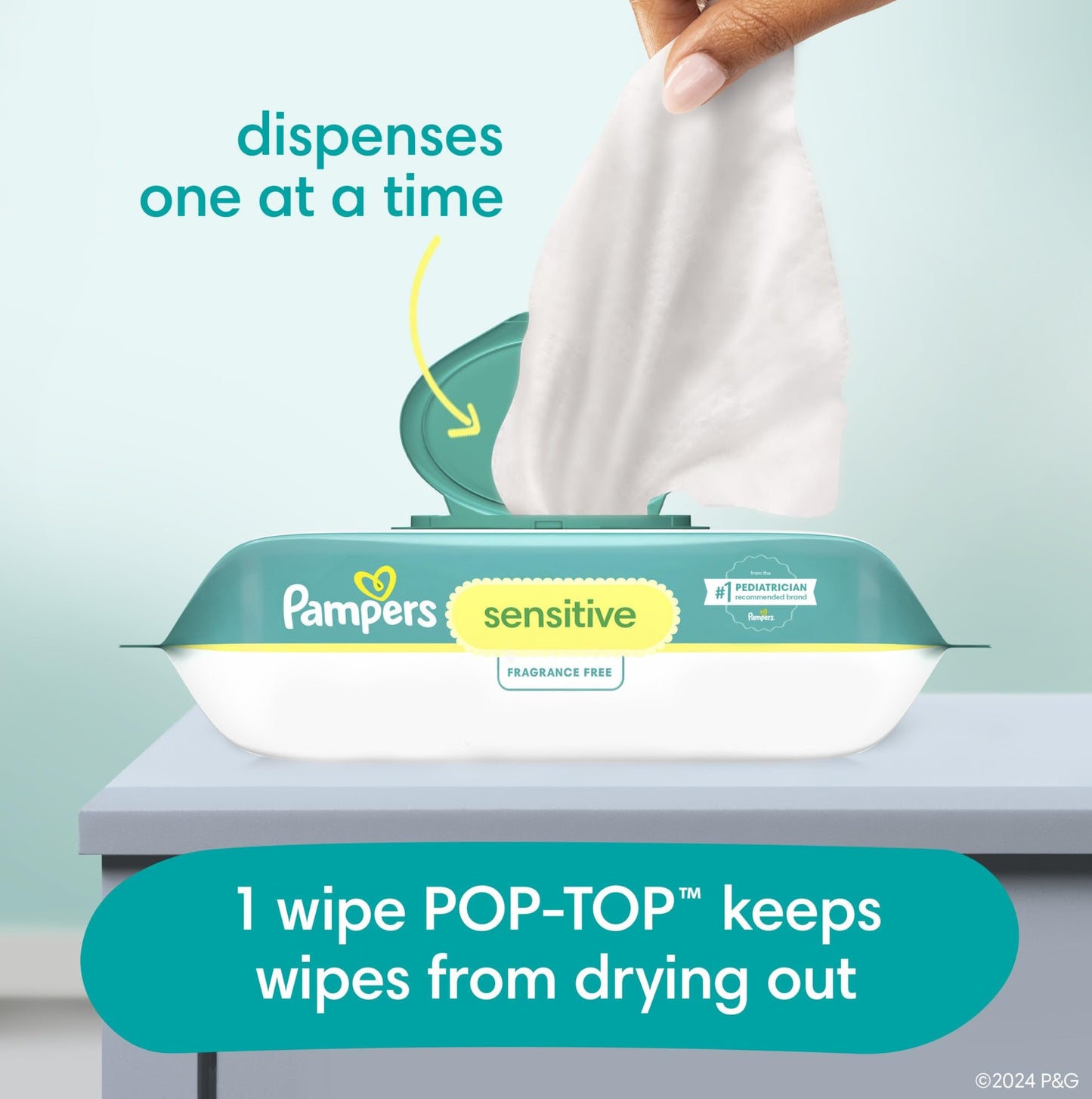 Pampers Sensitive Baby Wipes, Water Based, Hypoallergenic and Unscented, 8 Flip-Top Packs (672 Wipes Total)