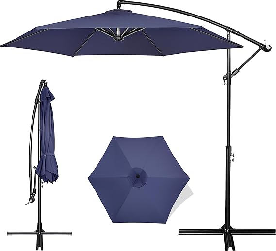 FRUITEAM 10FT Patio Umbrellas Offset Cantilever Umbrella, Large Shade Hanging Market Umbrella, Waterproof & UV Protection Outdoor Pool Umbrella with Ventilation for Backyard/Garden