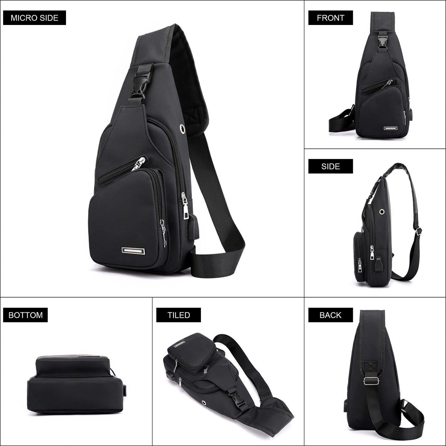 Codoule Sling Shoulder Bag Crossbody Backpack for Men Women Hiking Daypack Multipurpose Cross Body Chest Bag with USB Charger Hole & Headphone Hole for Outdoor Walking Travel
