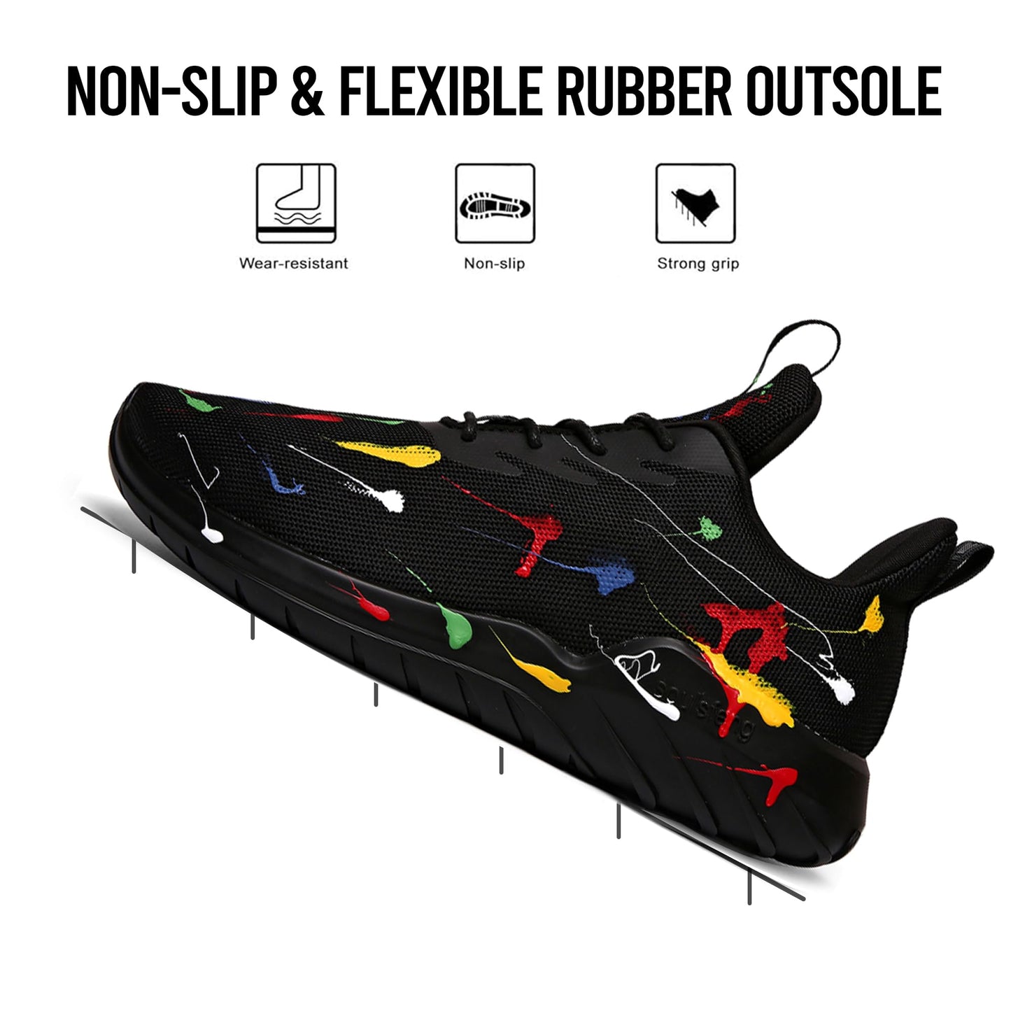 Soulsfeng Mens Running Shoes Lightweight Breathable Fashion Stylish Sports Workout Gym Tennis Walking Black Sneakers for Men Size 13 US